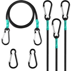 Black Bungee Cords with Hooks 36 inch Heavy Duty, 4-Piece Carabiners Style, 5/16 inch Diameter