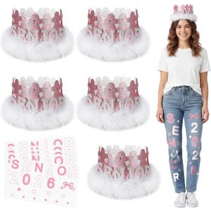 Kathfly 5 Set Graduation Senior Crown and Iron on Patches Kit DIY Class of 2026 Crown Craft with Rhinestone Letters Plush Trim Senior 2026 Heat Transfer Patches for Jeans Graduation Party Supplies
