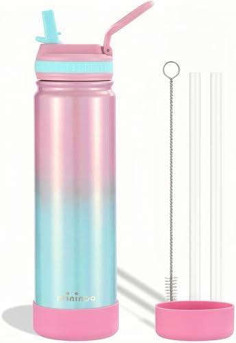 Insulated Stainless Steel Water Bottle with Straw, Ceramic-Lined, BPA-Free & Leak-Proof, 24 oz, Guava