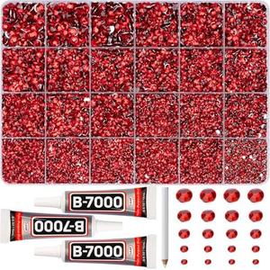 31000Pcs Red Resin Rhinestones for Bedazzling, 2,3,4,5,6mm Mixed Sizes Bedazzle Red Gems, Flatback Bedazzled Stones Crystal Jewels Diamonds Gemstones for Crafting Clothes Crafts with Glue