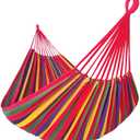 GOCAN Brazilian Double Hammock 2 Person Extra Large 220x160cm Total Length 330cm Load 500lb Canvas Cotton Hammock for Patio Porch Garden Backyard Lounging Outdoor and Indoor(Rainbow) XXL