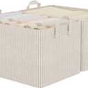 StorageWorks Storage Bins, Fabric Storage Bins for Shelves, Extra Large Storage Baskets with Metal Frame, Closet Baskets and Bins with Handles, Jumbo, Khaki and Beige Stripes, 2-Pack