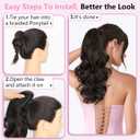 ALXNAN Ponytail Extension,18 Inch Claw Clip in Long Curly Wavy Black Brown Ponytail Hair Extension Jaw Clip on Pony Tails Hairpiece for Women