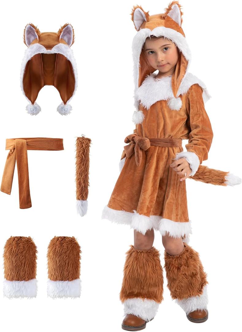 Spooktacular Creations Halloween Fox Costume for Girls, Kids Fox Costume Child for Halloween Dress Up, Jungle-themed Party (Large(10-12 yrs))