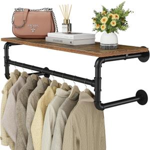 Clothes Rack with Top Shelf, 29.1in Industrial Pipe Wall Mounted Garment Rack, Space-Saving Display Hanging Clothes Rack, Heavy Duty Detachable Multi-Purpose Hanging Rod for Closet Storage