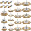 POLIWELL 24 Pack Wire Wheel Brush for Drill, Carbon Steel Bristles Wire Cup Brush Set Coarse Crimped Abrasive Brass Coated Brushes with 1/4 Inch Hex Shank for Rust Removal, Corrosion, Paint Cleaning
