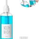 VITVITI Plastic Mouthwash Dispenser for Bathroom, 17 OZ Pump Mouth Wash Container Bottle with Cup, Clear Refillable Mouthwash Dispenser with Labels