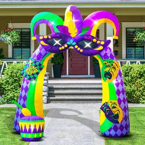 9.5FT Tall Mardi Gras Inflatables Archway Yard Decoration Built-in LED Lights for Fat Tuesday, Lenten Season Party Indoor, Outdoor, Garden, Lawn Decor