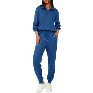 BTFBM Women's 2 Piece Tracksuit Spring Outfits 2026 Long Sleeve Half Zip Sweatshirt Sweatpants Lounge Set Sweatsuits (Solid Dark Blue)