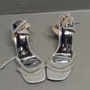 Coutgo Womens Pearl Kitten Heels Sandals Square Open Toe Dress Sandals Ankle Strap Satin Wedding Party Summer Sandals
Size 8