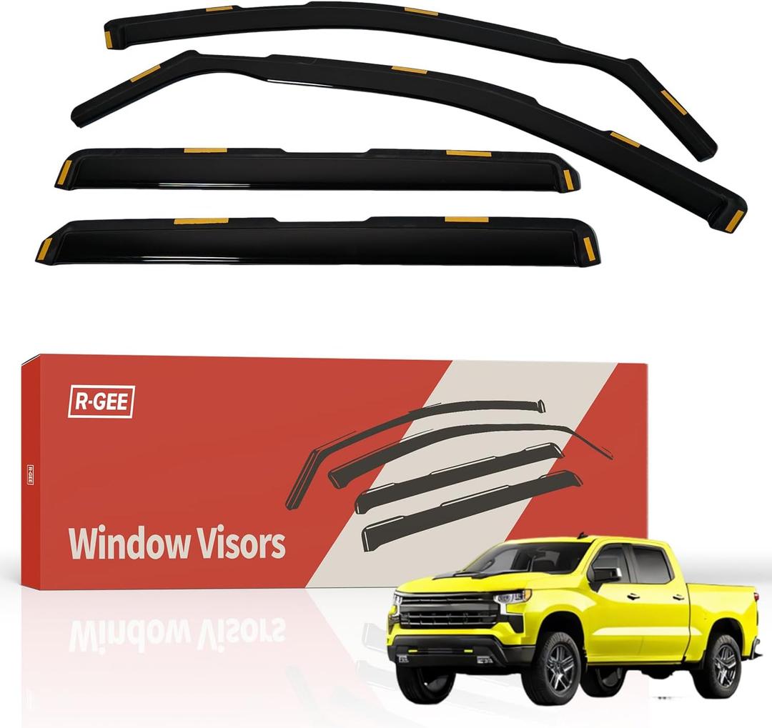 R-GEE in-Channel Window Rain Guards Fit for Truck Chevy Silverado/GMC Sierra 1500 2019-2025 Crew Cab, Extra Durable Window Deflectors, Vent Window Visors Exterior Car Accessories, 4 Pieces