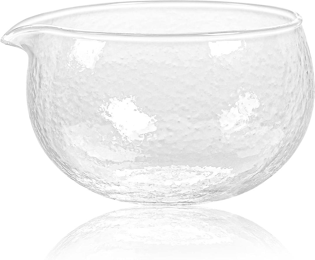 Textured Glass Matcha Bowl With Pouring Spout - Handmade Japanese Style Matcha Green Tea Ceremony Chawan 400ml 13.5 oz Big Glass Salad Porridge Juice Bowl Cup