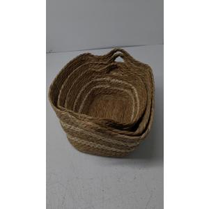 Set of 3 Baskets with Handles - Natural, Woven Storage Basket Planters, Boho Decor for Entryway, Living Room, Bedroom, 13", 14",14.5"