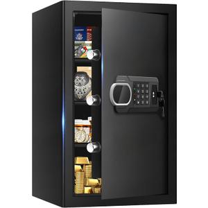 3.4 Cuft Large Home Safes Water and Fireproof with Digital Keypad & Key Lock, Security Safes for Home with DIY Removable Shelf, Anti-Pry Safe Box for Money Documents Jewelry, 19.69"H x13.78"W x 12.2"D (3.3 Cubic Feet)