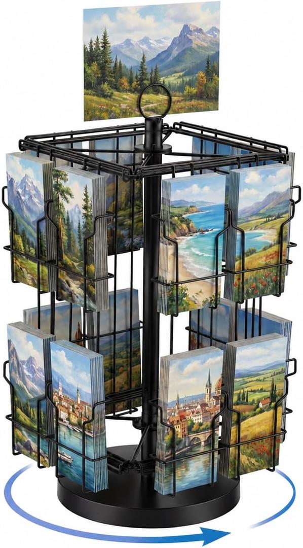 Zonon 360° Rotating 16 Pockets Brochure Holder 4 x 9 Inches Literature Rack Pamphlets Countertop Display Stand Postcard Holder with Sign Clip Design for Standard Tri-fold Brochures