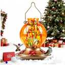 BOLITE Hummingbird Feeder, Hand Blown Glass Hummingbird Feeders for Outdoors Hanging, with Ant Moat and 5 Feeding Ports, 20 Ounces, Meshy Texture Ball Shape Bottle, Orange, Gifts for Women Men