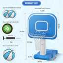 Pool Basketball Hoop, 33"x26"x50" Oversized Pool Toys with Adjustable Height Includes 4 Balls(Size 6, 2Size 3, Glow)/ Nets/Pump for Poolside Water Basketball Game, Swimming Pool Games for Kids Adults (Blue)