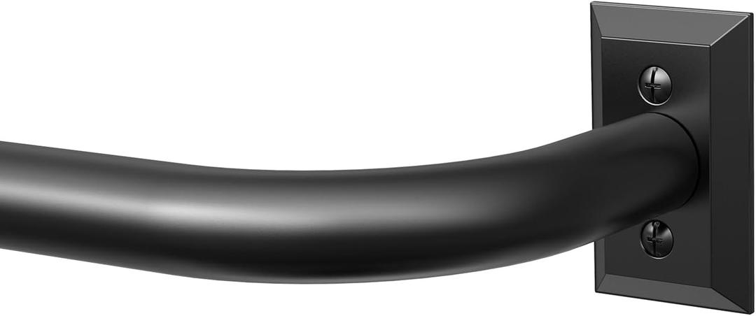 Black Curtain Rods, Heavy Duty Wrap Around Curtain Rod for Windows 28 to 48 Inch, 1 Adjustable Decorative Blackout Drapery Pole, Modern Room Darkening Rod, Window Treatment Rods, Matte Black