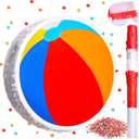 Small Beach Ball Pinata with Stick and Blindfold Confetti Sun Flamingo Coconut Surfboard Birthday Decorations Swimming Ball Pinata Summer Pinata for Birthday Party Supplies Baby Shower (Beach Ball)
