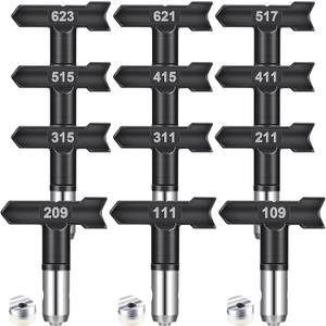 Zhengmy 12 Pcs Airless Paint Sprayer Tips Reversible Spray Tips Nozzles Tip Paint for Airless Sprayer Gun House Painting Fences(109, 111, 209, 211, 311, 315, 411, 415, 515, 517)