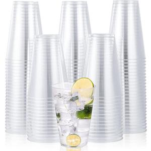 JOLLY CHEF 14 oz Clear Plastic Cups, 100 Pack Heavy-duty Party Glasses, Disposable plastic cups for wedding Cocktails Tumblers, Ideal for Halloween,Christmas, Thanksgiving Parties