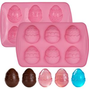 Easter Egg Silicone Molds, 2 Pack Egg Shaped Silicone Molds for Baking, Easter Chocolate Candy Molds, Jello Mould Ice Cube Trays for Jelly Chocolate Jello Making Resin Expoxy (Regular)
