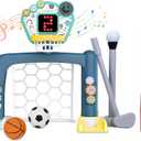 4 in 1 Adjustable Basketball Hoop Soccer Goal for Toddlers 1-3,Kids Sports Toys with Golf Baseball Toy,LED Scoreboard, Music & Educational Games, Indoor & Outdoor Baby Activity Center Age 18+M Boy Girl