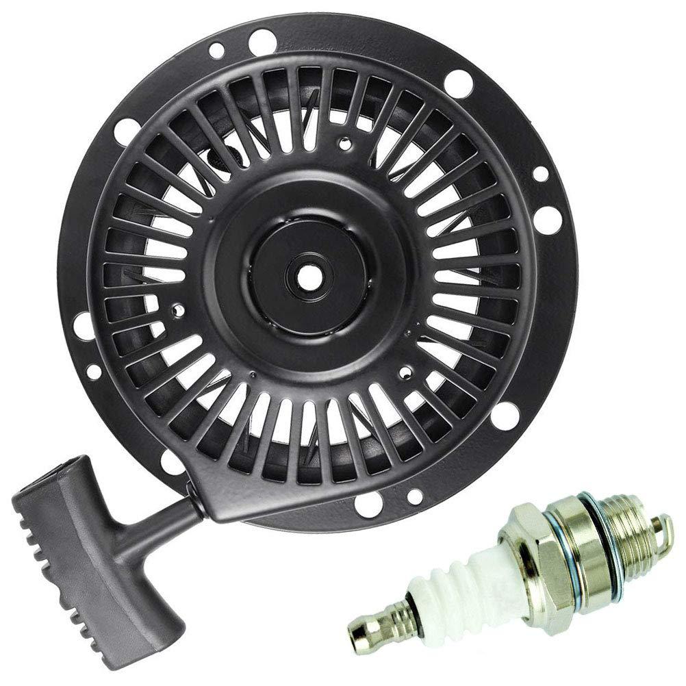 TOPEMAI 590788 Recoil Pull Starter Replace Tecumseh 590746 590748 590704 for Tecumseh HM80 HM100 OHH60 4 Cycle Engine - 590788 Recoil Starter with Spark Plug Black