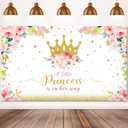 Tatuo Baby Shower Backdrop 6x3.6 ft Little Princess Baby Shower Party Decorations for Girls Pink Flower Party Banner Gold Crown Glitter Photography Background Cake Table Decor
