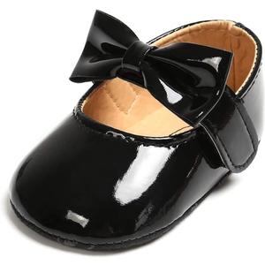 SOFMUO Baby Girls Mary Jane Flats with Bowknot Ballet Slippers Toddler First Walkers Infant Princess Wedding Christmas Dress Shoes (12-18 Months Infant, Black)