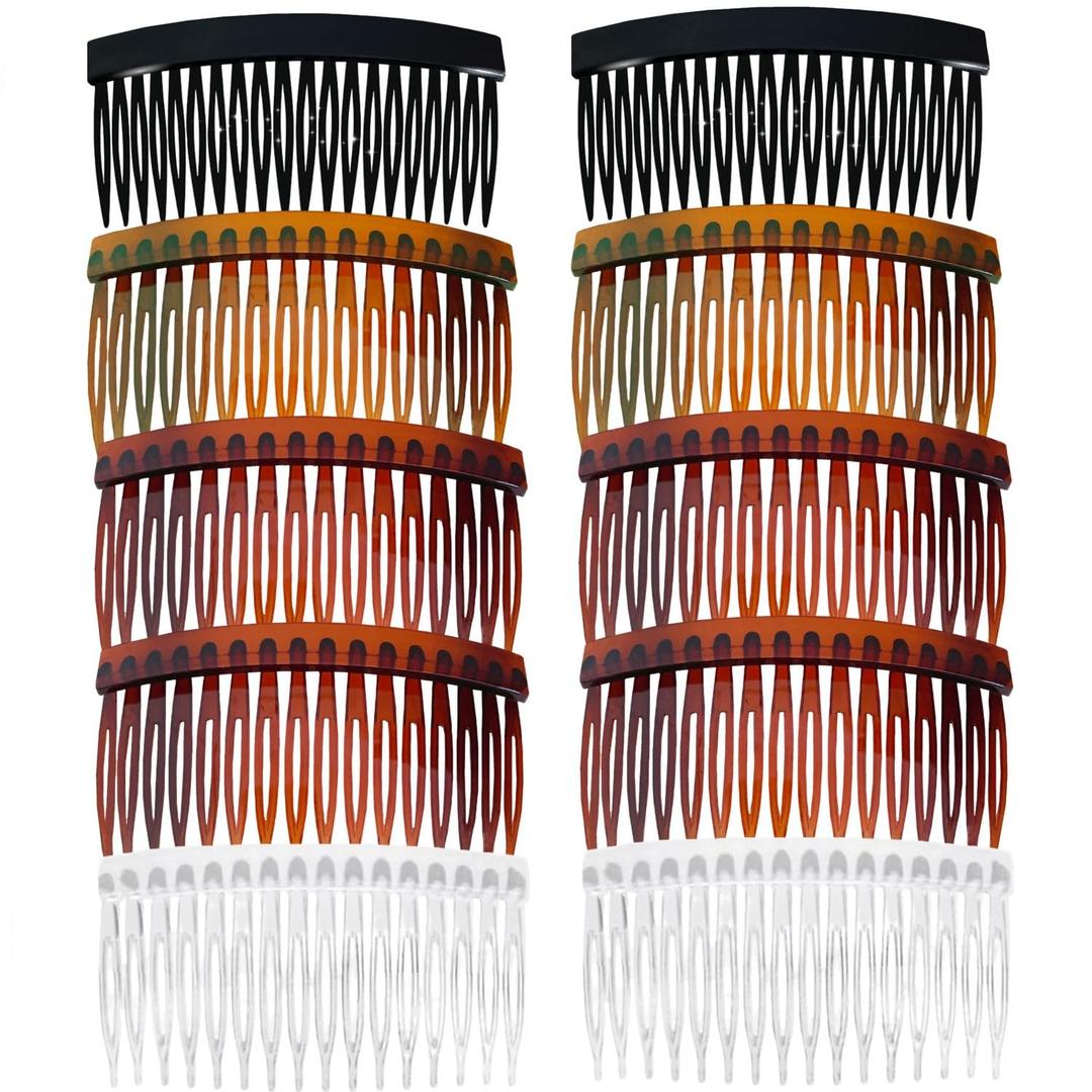 MARY LAVENDER Side Hair Combs for Bangs, French Twist, and Decorative Styling Hair Accessories Clip Comb for Women and Girls 10 pcs (16 teeth Normal, Color 3)