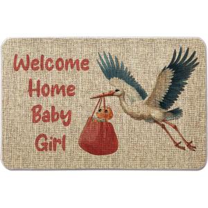 QIONG MENG Welcome Home Baby Girl Door Mat Welcome Doormats Farmhouse Home Decor Entrance Rug Kitchen Floor Front Door Mat 17 x 27 Inch for Welcome Baby Sign Decorations