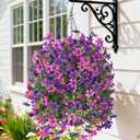 Artificial Hanging Baskets Outdoor, 4 Bundles Artificial Hanging Flowers Outdoors Spring Summer Decoration, No Fade Realistic Fake Hanging Baskets for Porch Patio Balcony Home Yard Decor (Double Purple)