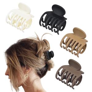 DEEKA Double Row Teeth Hair Clips Small Claw Clips for Thin Hair 4 Pack 1.6" Medium Matte Non-slip Short Hair Accessories for Women and Girls (Matte Neutral Colors)