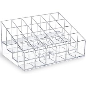 MOSIKER Lipstick Organizer,Small Clear Plastic Compact Lip Gloss Chapstick Perfume Sample Mascara Holder with 24 Slots