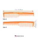 Allegro Combs 6000 Wide Tooth Teasing Lift Vented Hair Combs Space Tooth Barber Stylist Curly Hair Parting Made In The USA 6 Pcs. (Neon Orange)