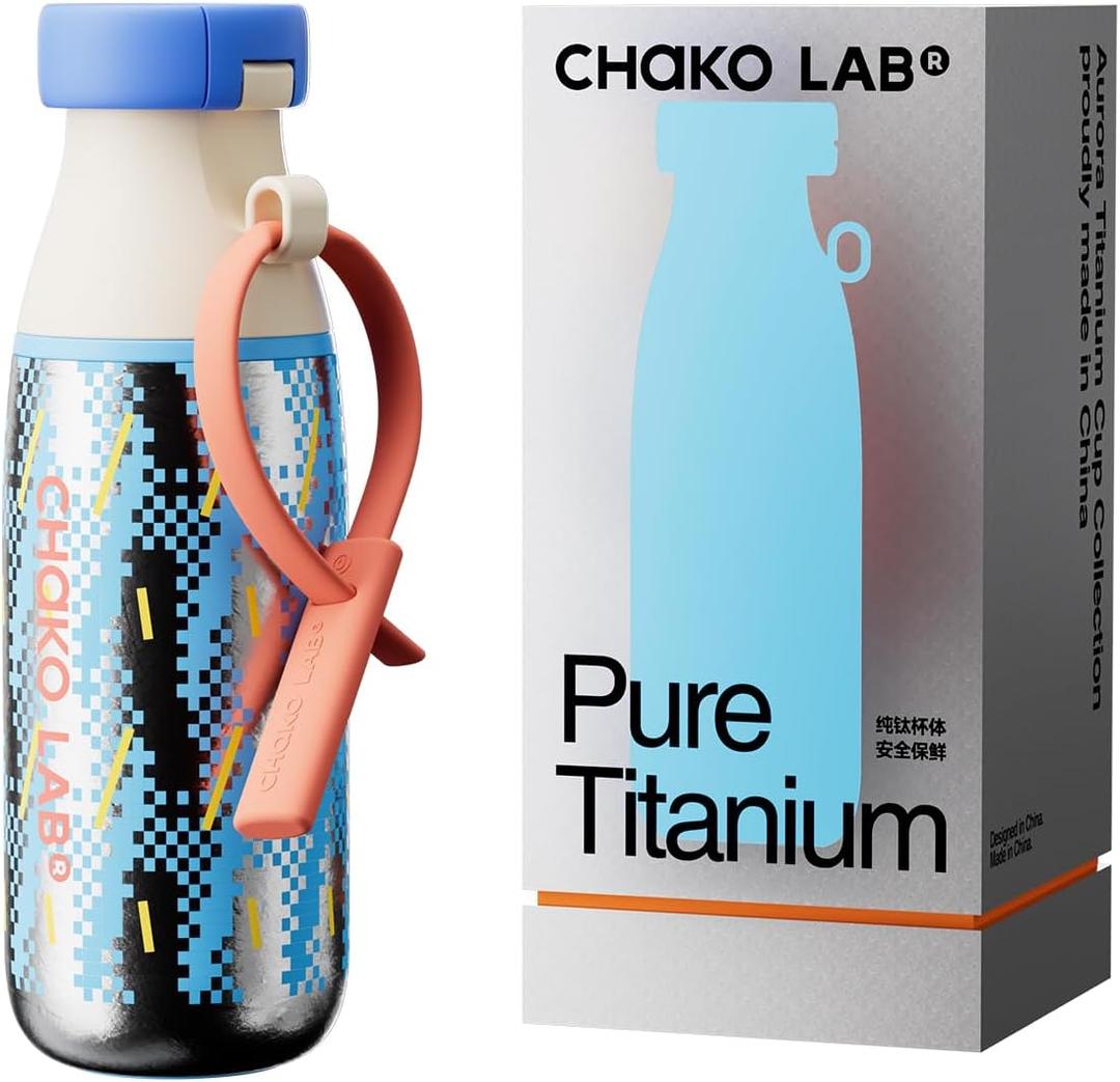 CHAKO LAB Insulated Ti Water Bottle with Two Strap | BPA-Free Leak Proof | 17oz Bottle with Spout Lid & Straw | Sunny