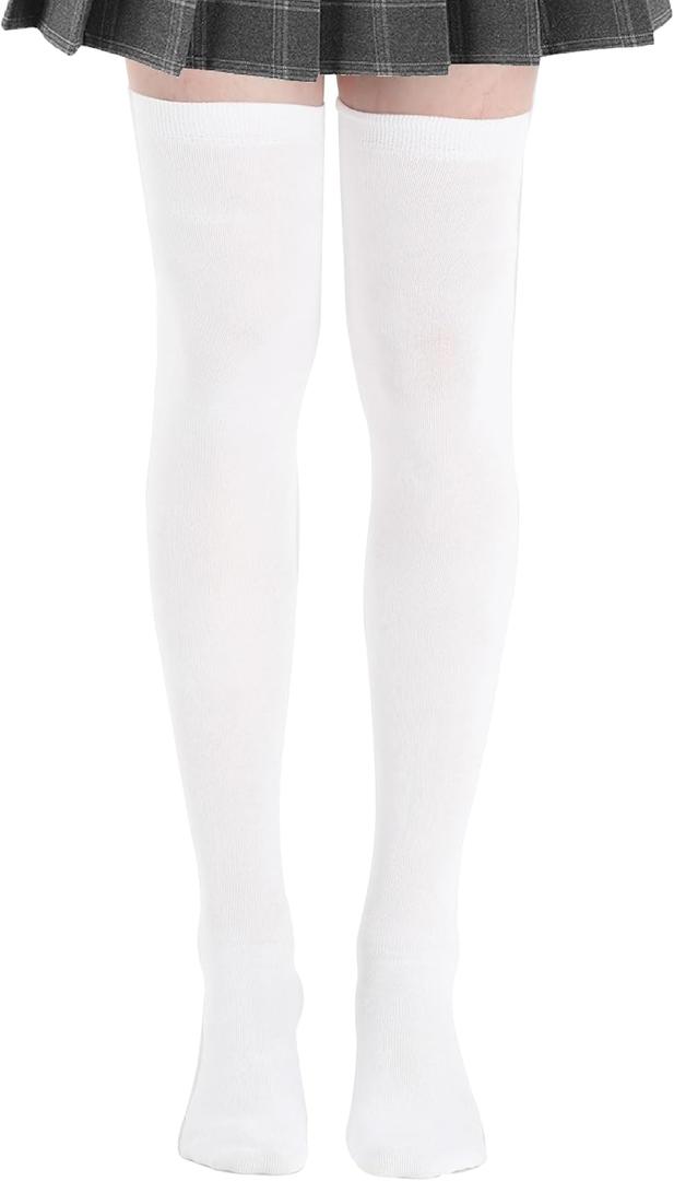 White Knee High Socks - Thigh High Stockings for Women, Long Leg Warmers Socks for Daily Wear (1 Pair)