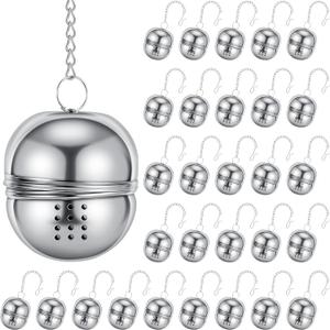 Sumind 25 Pcs Oval Tea Strainer Stainless Steel Ball Infuser Loose Leaf Steeper Interval Diffuser Mesh Tea Filters with Extended Chain Hook for Seasonings Cup Bottle(Silver)