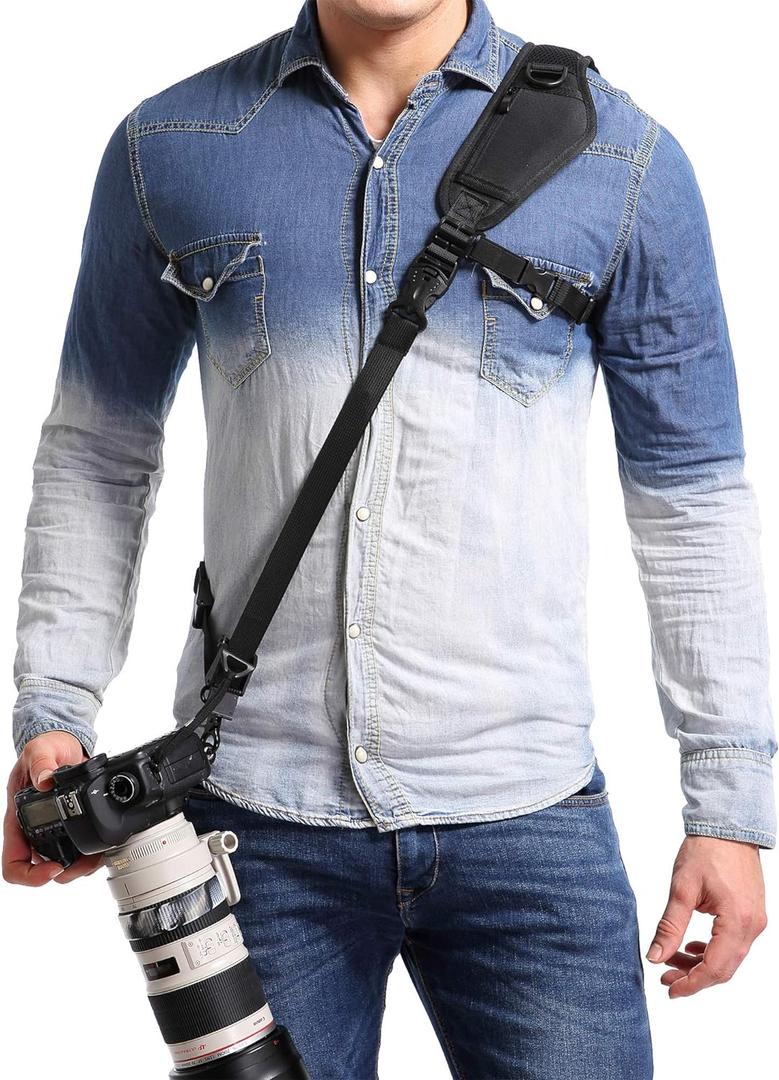 Waka Camera Neck Strap with Quick Release, Safety Tether and Underarm Strap, Adjustable Shoulder Sling Strap for Nikon Canon Sony Fuji DSLR, Black