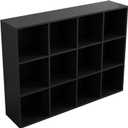 12-Cube Storage Shelf Bookcase - Wooden 3-Tier Floor Standing Open Bookshelf for Home and Office, Display Cabinet, Black