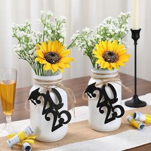 Graduation Decorations Class of 2025 2PCS Glass Mason Jars with 2025 Wooden Tag Party and Tabletop Decorative Vases for College High School Congrats Grad Supplies