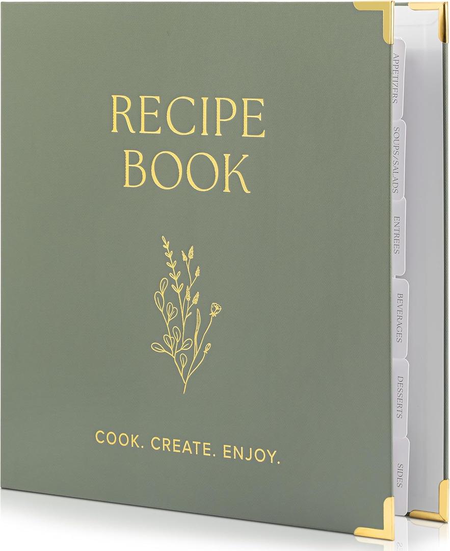Aesthetic 8.5" x 11" Recipe Binder with Waterproof Cover - The Perfect Recipe Book with Plastic Sleeves to Write in Your Own Recipes - Quality Blank Cookbook Binder, Cards incl. (Sage Green)
