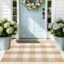 Front Door Mats Outdoor 24''X35'' Khaki and White Fall Layered Doormat Cotton Woven Farmhouse Washable Small Area Rug for Welcome Mat/Entryway/Bedroom/Living Room