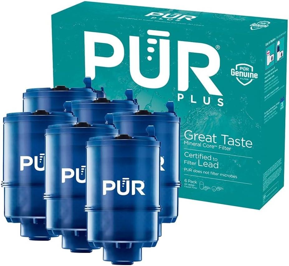 PUR Plus Mineral Core Faucet Mount Water Filter Replacement, 6 Pack for 18-Month Supply, Compatible Water Filter for Sink Faucet PUR Filtration Systems (RF-9999)