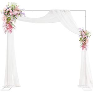 Putros Heavy Duty Backdrop Stand 8ft x 8ft White Pipe and Drape Kit Adjustable Metal Backdrop Sand for Wedding Photobooth Exhibition Decoration