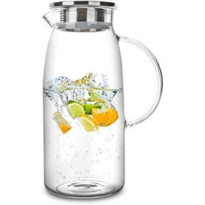 60 Ounces Glass Pitcher with Lid, Hot/Cold Water Jug, Juice and Iced Tea Beverage Carafe