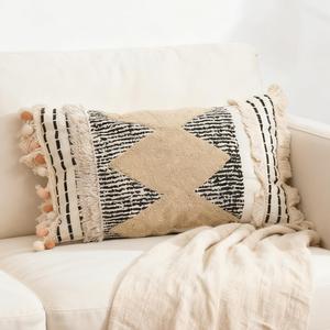 1Pc Boho Textured Lumbar Pillow Cover 12x 20, Diamond Woven Tufted Farmhouse Neutral Decorative Linen Pillow Cushion Case,Geometric Home Decor for Outdoor Couch Bedroom Car Black and White (Brown)