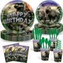 Avezano 192 Pcs Dinosaur Birthday Party Supplies Jurassic Dinosaur Plates and Napkins for Birthday Party Dinosaur Theme Birthday Party Decoration for Kids Serves 24