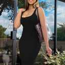 Nimsruc Women Casual Sexy Tank Top Bodycon Dress Summer Pencil Sleeveless Basic Midi Club Dresses (Black, S)